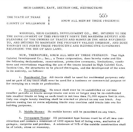 Deed Restrictions, East, Section 1