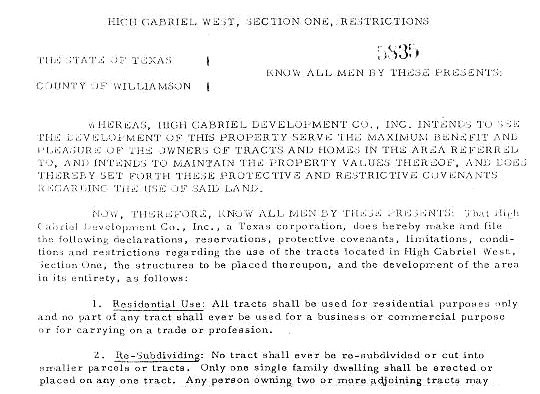 Deed Restrictions, West, Section 1