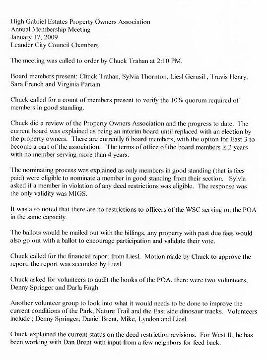 January 17, 2009 Annual Membership Meeting Minutes - Page 1