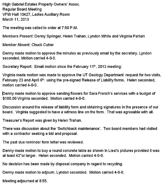 HGEPOA March 11, 2013 - Meeting Minutes