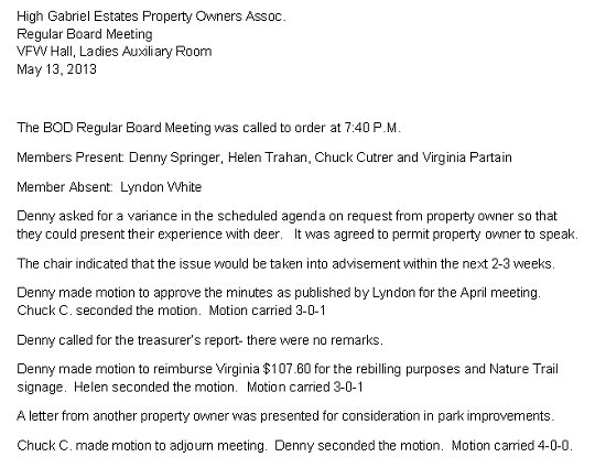 HGEPOA May 13, 2013 - Meeting Minutes