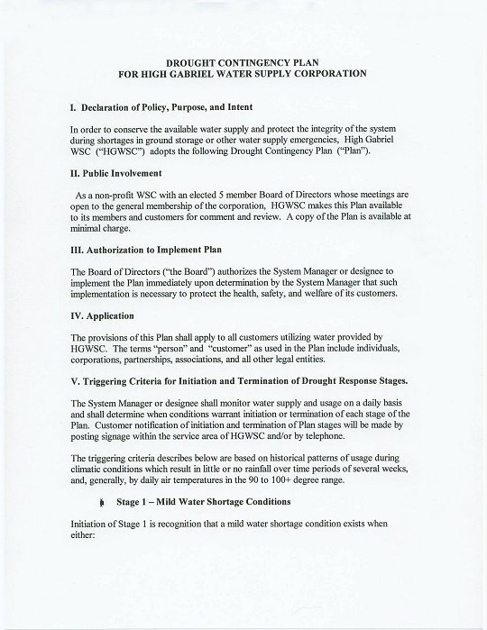 HGWSC Drought Contingency Plan Resolution