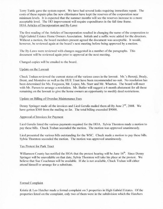 High Gabriel WSC - Board of Directors Meeting Minutes - June 8, 2008 - Regular Meeting Page 2