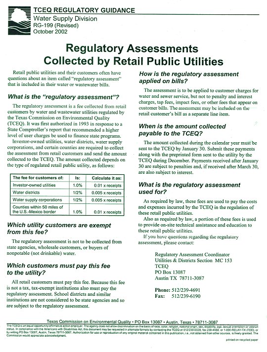 Regulatory Assessments Collected by Retail Public Utilities