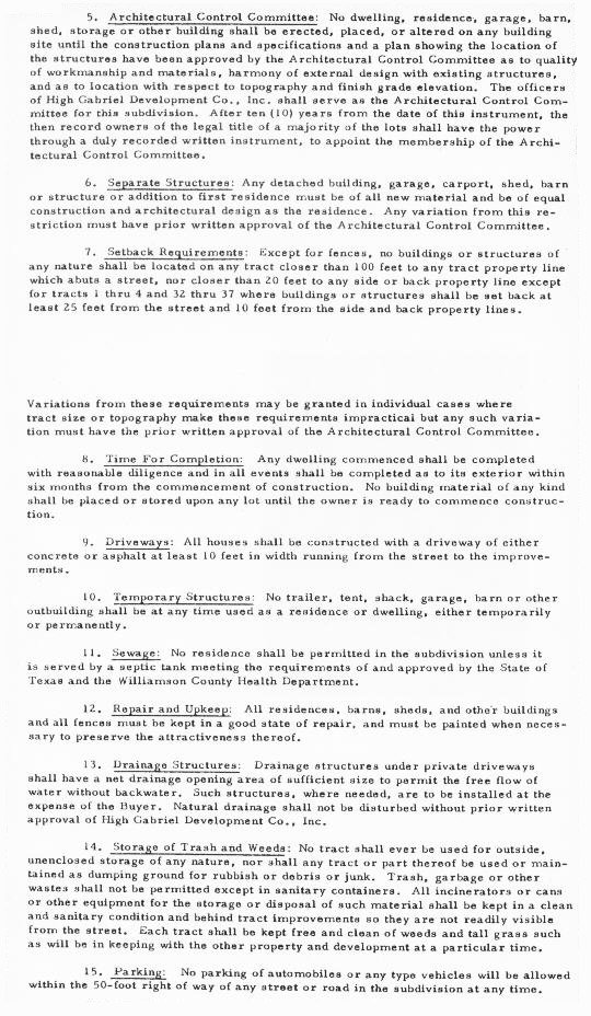 Deed Restrictions, East, Section 1