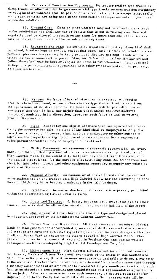 Deed Restrictions, East, Section 1