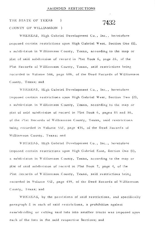 Deed Restrictions, West, Section 1