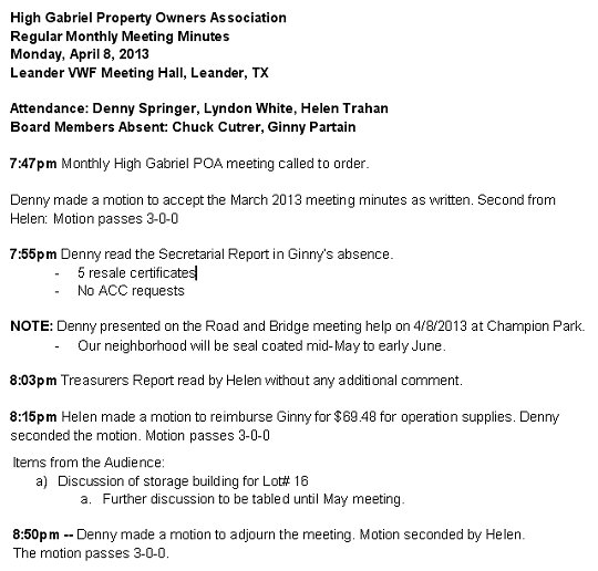 HGEPOA April 8, 2013 - Meeting Minutes