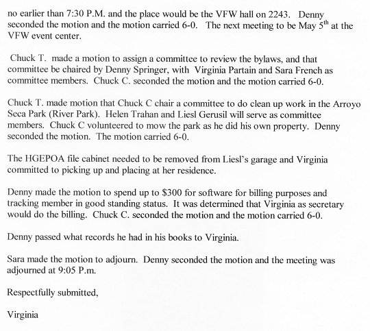 HGEPOA April 13, 2009 - Meeting Minutes