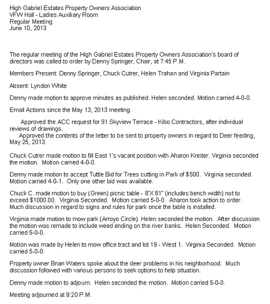 HGEPOA June 10, 2013 - Meeting Minutes