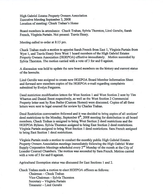 HGEPOA September 3, 2008 - Meeting Minutes
