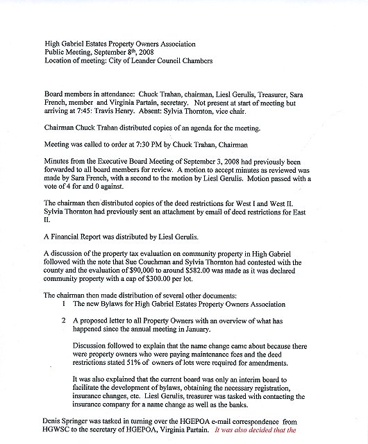 HGEPOA September 8, 2008 - Meeting Minutes