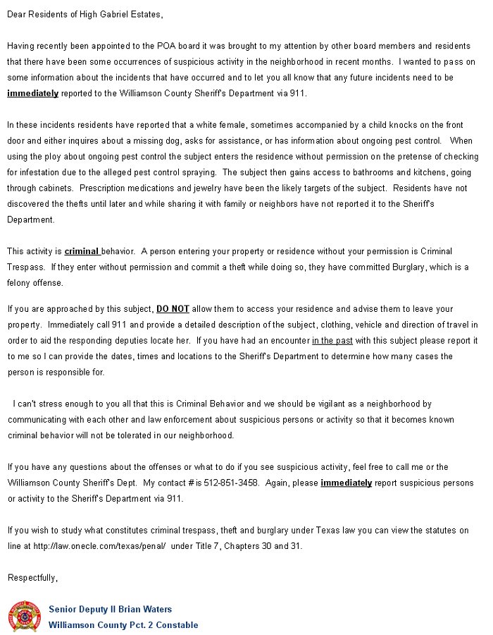 Letters to Residents